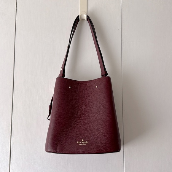 Kate Spade Leather Burgundy Shoulder Bucket Bag with Sleek Design - Picture 3 of 10